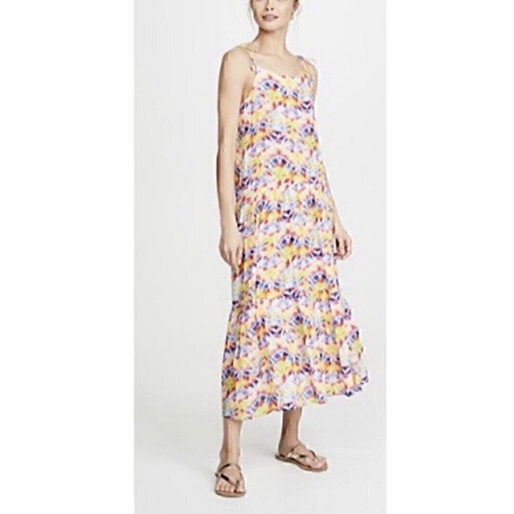 Playa Lucila Maxi Dress Pink Green Purple Tie-Dye Style Spaghetti Strap XS 0721